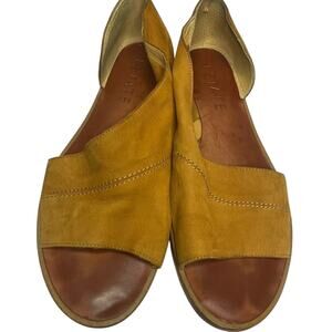 1. State mustard yellow nubuck leather suede open flat sandals Size 7